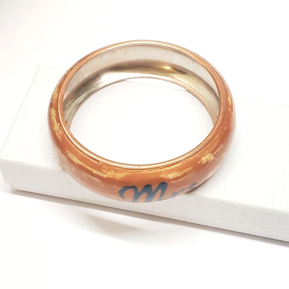 Hand Painted MRS Bronze Distressed Bangle Bracelet Vintage Style